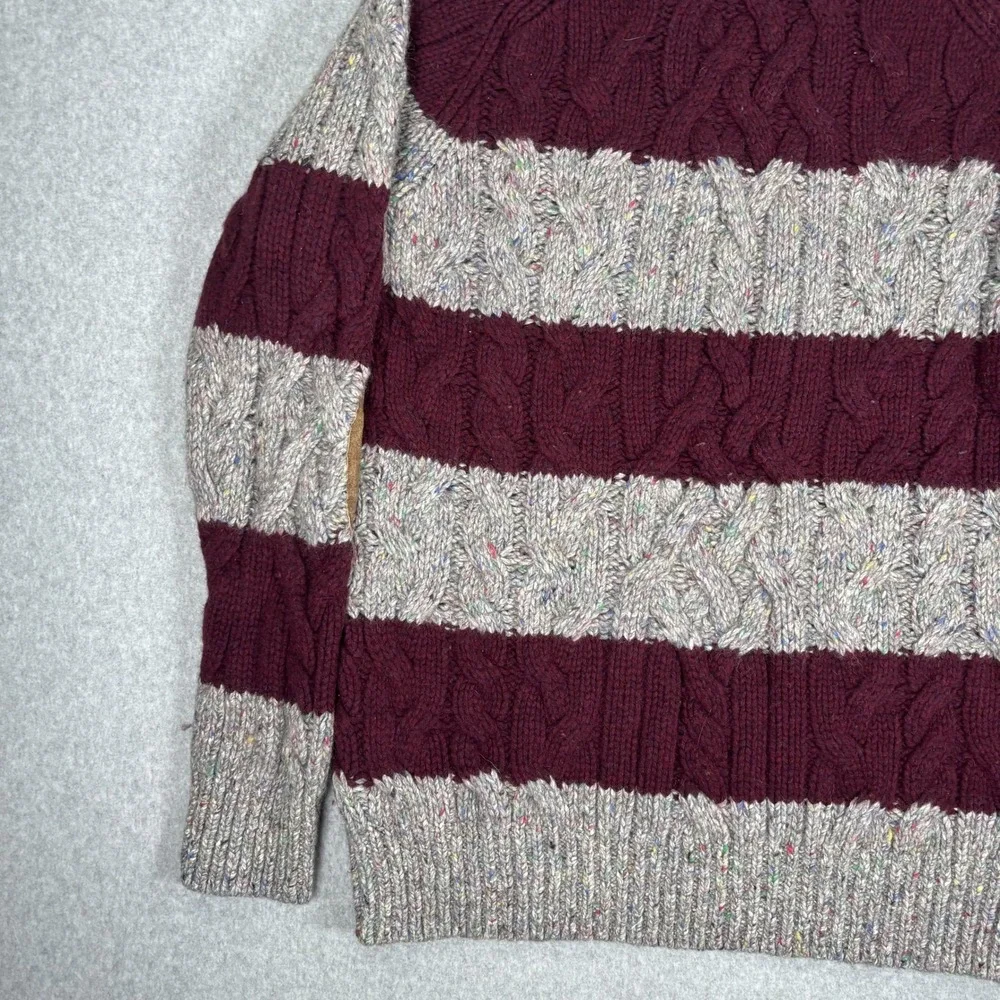 Tommy Hilfiger Sweater Mens XXL Silk Wool Burgundy Grey Striped Knit Elbow Patch